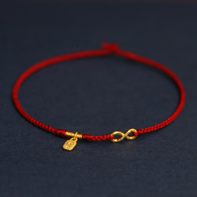 KarmaRipple's 999 Gold Mobius Infinite Love Fu Character Bronze Coin Protection Handmade Ultra-Thin Rope Bracelet p46