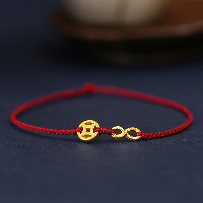 KarmaRipple's 999 Gold Mobius Infinite Love Fu Character Bronze Coin Protection Handmade Ultra-Thin Rope Bracelet p66