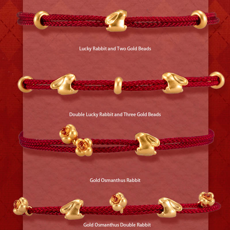 KarmaRipple's 999 Gold Small Fortunate Rabbit Osmanthus Design Handmade Luck?Braided Rope Bracelet p5