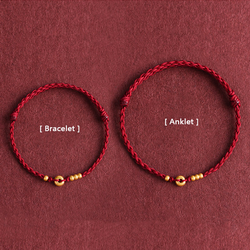 KarmaRipple's 999 Gold Small Peace Buckle Design Handmade Luck?Braided Rope Bracelet Anklet p17