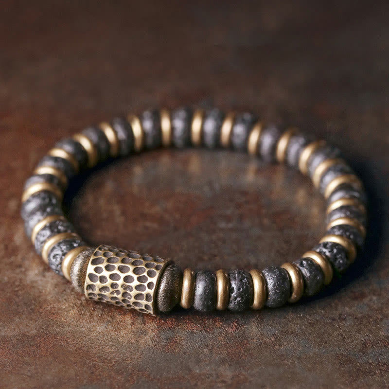 KarmaRipple's Vintage Lava Rock Beadwork Calm Bronze Bracelet p9