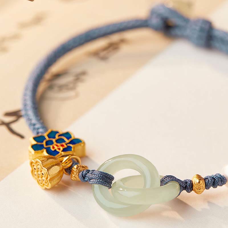 KarmaRipple's Hetian Jade Lotus Peace Buckle Woven Rope Fortune Bracelet p14