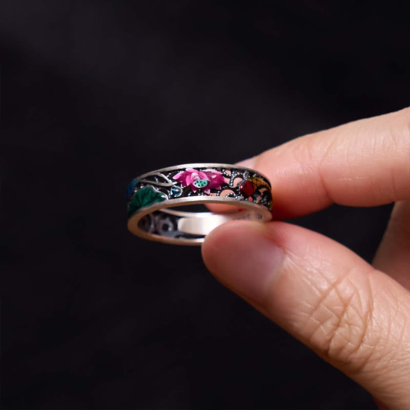 KarmaRipple's 925 Sterling Silver Koi Fish Lotus Fortune Everything Goes Well Ring p5