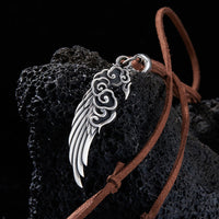 KarmaRipple's 925 Sterling Silver Auspicious Clouds Wing Cotton Rope?Deerskin Rope Pendant Necklace