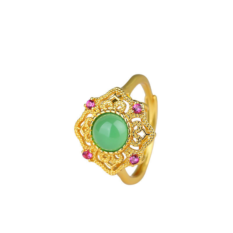 KarmaRipple's Green Chalcedony Hollow Pattern Strength Adjustable Ring p4