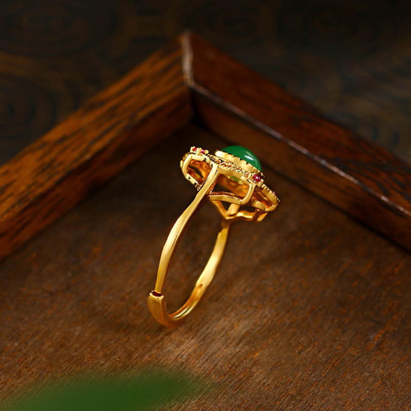 KarmaRipple's Green Chalcedony Hollow Pattern Strength Adjustable Ring p2