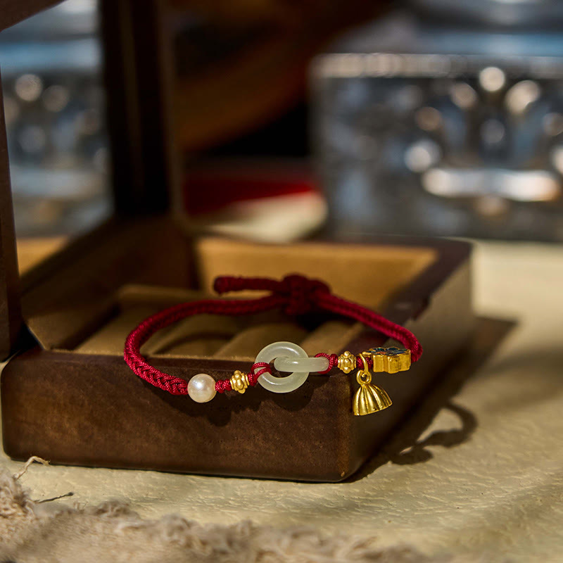 KarmaRipple's Hetian Jade Lotus Peace Buckle Woven Rope Fortune Bracelet p7