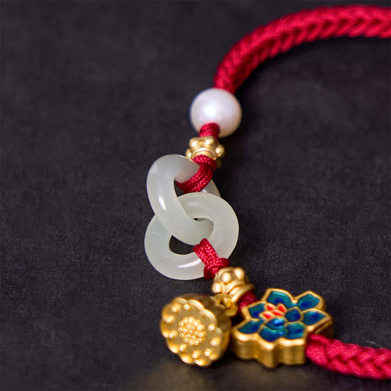 KarmaRipple's Hetian Jade Lotus Peace Buckle Woven Rope Fortune Bracelet p8