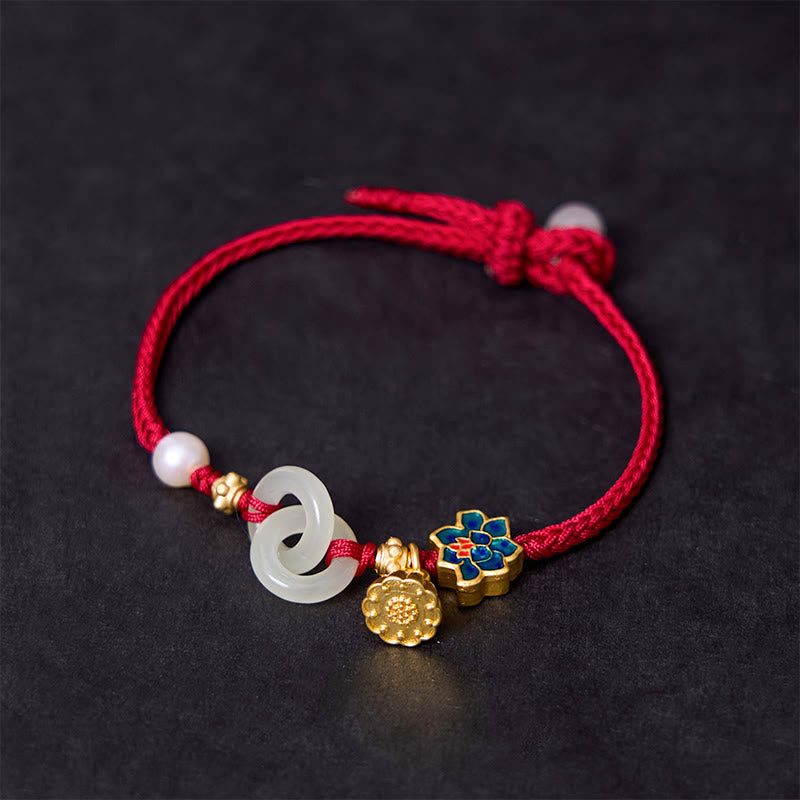 KarmaRipple's Hetian Jade Lotus Peace Buckle Woven Rope Fortune Bracelet p6