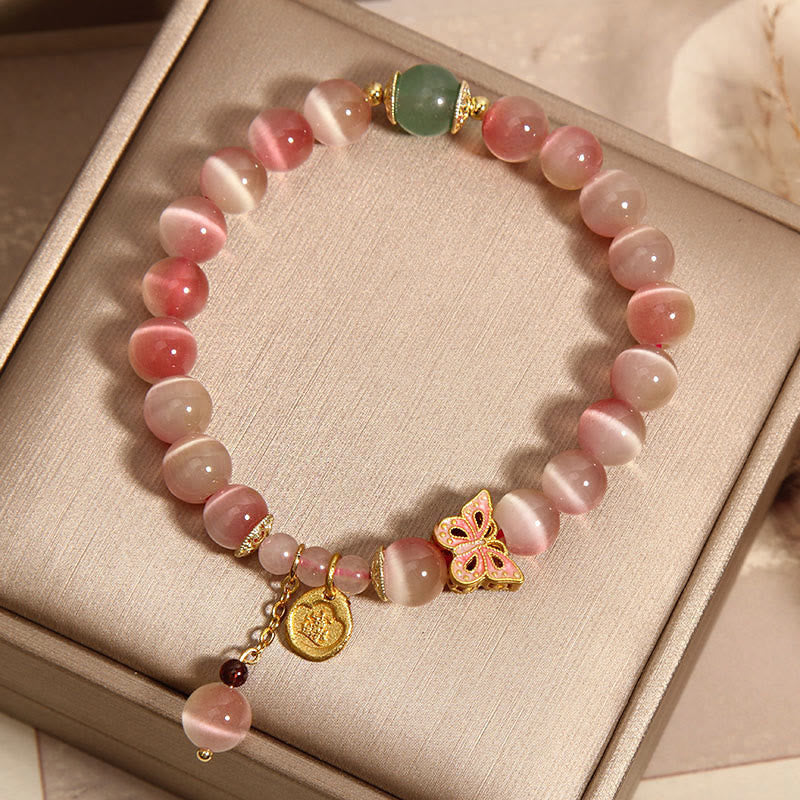 KarmaRipple's Gradient Pink Cat's Eye Butterfly Peace Bracelet p4