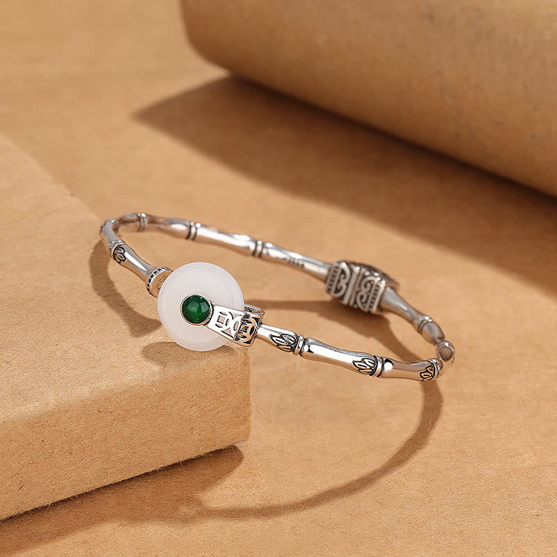 KarmaRipple's Ivory Jade Peace Buckle Bamboo Design Fortune Bronze Cuff Bracelet Bangle p10