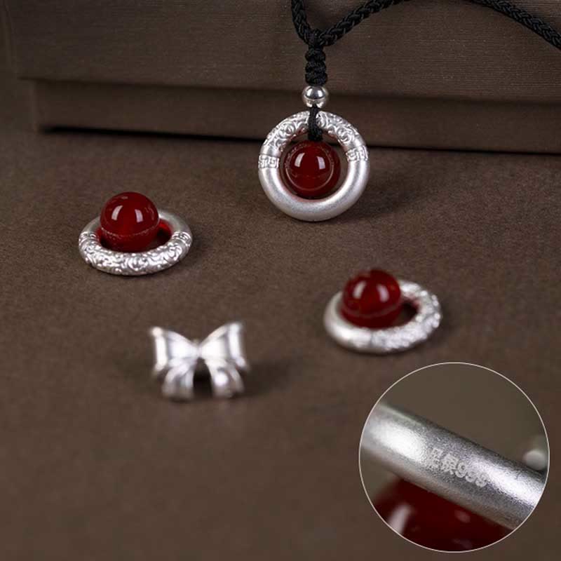 KarmaRipple's 999 Sterling Silver Red Agate Peace Buckle Blessing Pendant Necklace p7