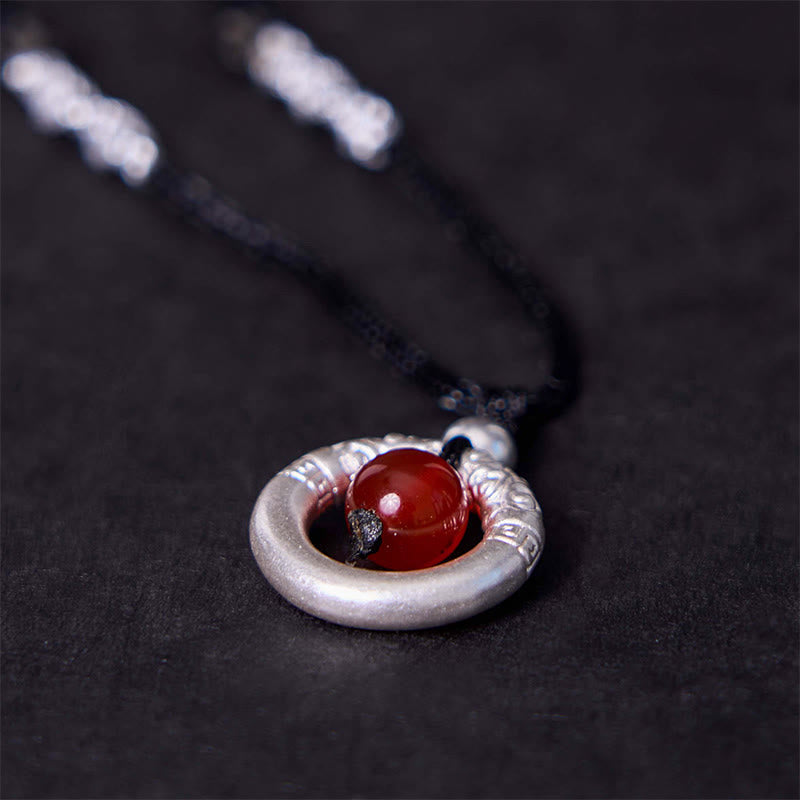 KarmaRipple's 999 Sterling Silver Red Agate Peace Buckle Blessing Pendant Necklace p4