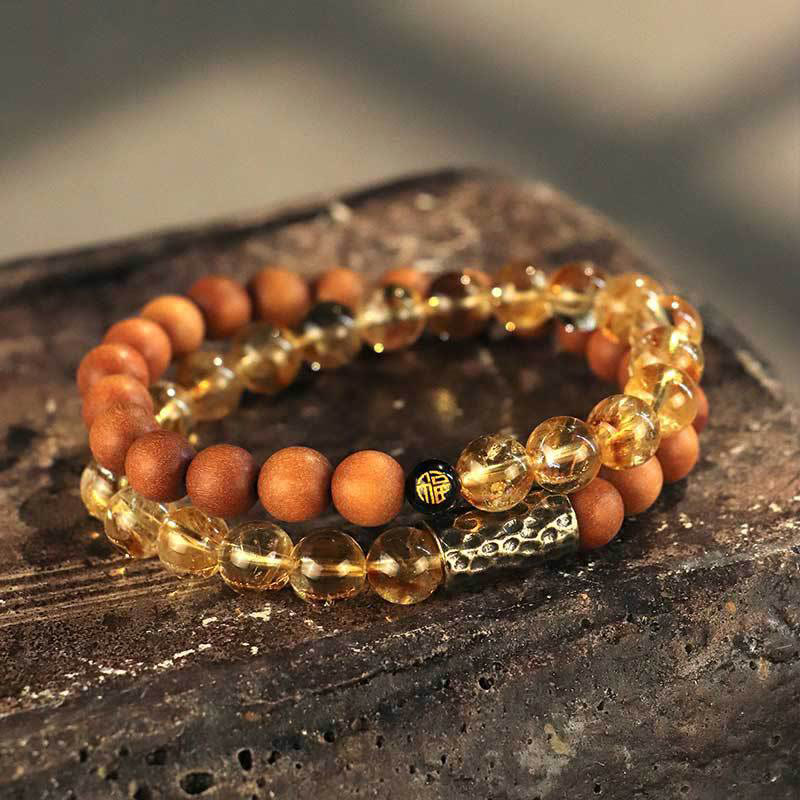 KarmaRipple's Citrine Sandalwood Bodhi Seed Protection Double Wrap Bracelet p1