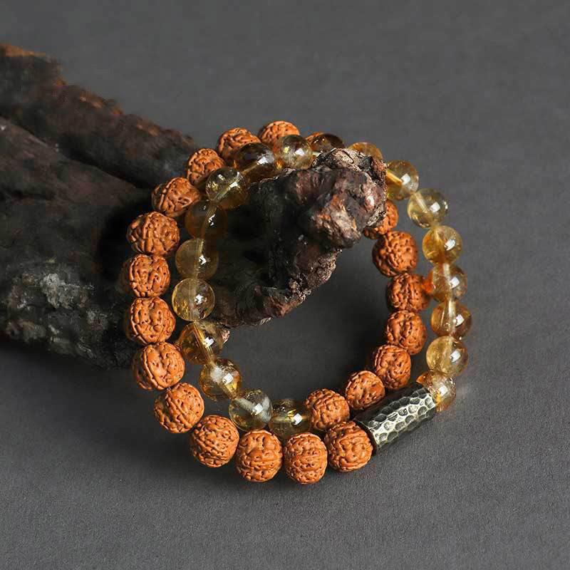 KarmaRipple's Citrine Sandalwood Bodhi Seed Protection Double Wrap Bracelet p2