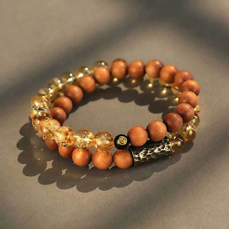 KarmaRipple's Citrine Sandalwood Bodhi Seed Protection Double Wrap Bracelet p4