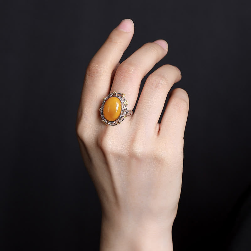 KarmaRipple's 990 Sterling Silver Plated Gold Amber Focus Adjustable Ring p4