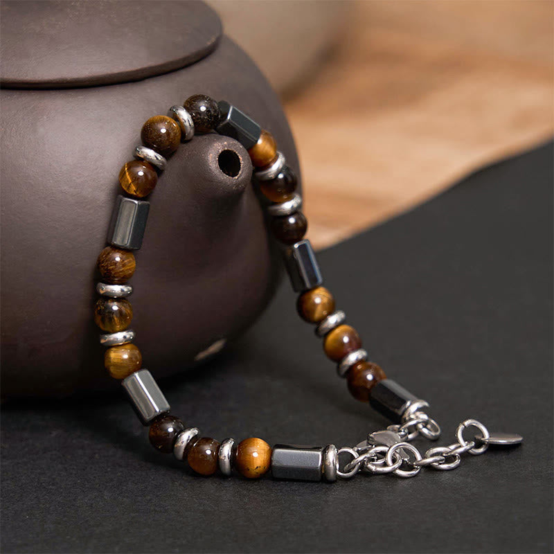 KarmaRipple's Tiger Eye Hematite Strength Buckle Chain Bracelet p2