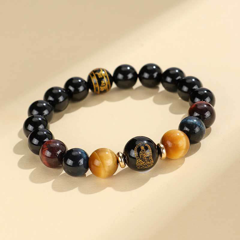 KarmaRipple's Black Onyx Tiger Eye Om Mani Padme Hum Chinese Zodiac Natal Buddha Support Bracelet p31