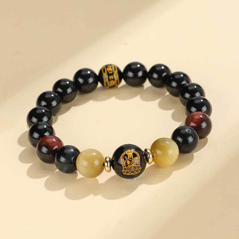 KarmaRipple's Black Onyx Tiger Eye Om Mani Padme Hum Chinese Zodiac Natal Buddha Support Bracelet p7