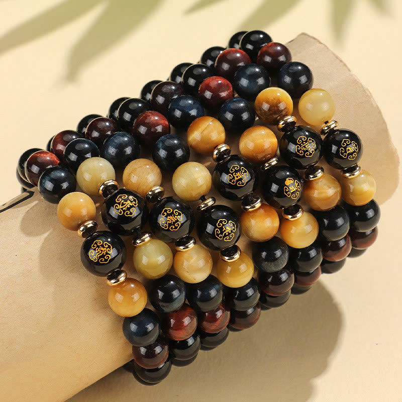 KarmaRipple's Black Onyx Tiger Eye Om Mani Padme Hum Chinese Zodiac Natal Buddha Support Bracelet p9
