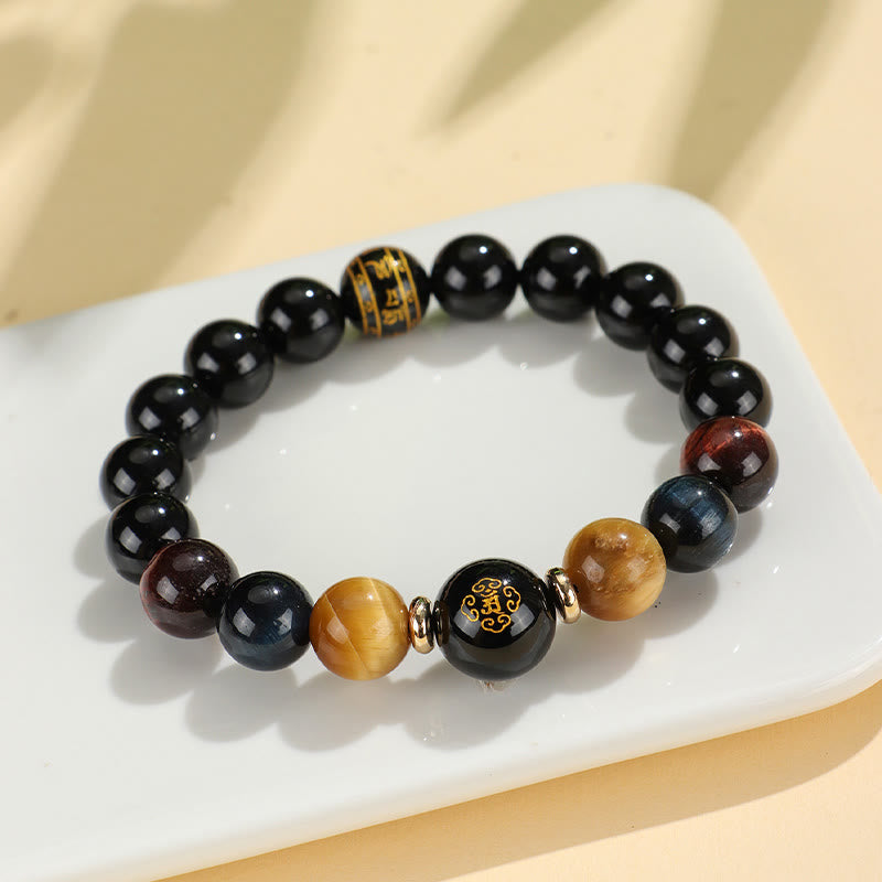 KarmaRipple's Black Onyx Tiger Eye Om Mani Padme Hum Chinese Zodiac Natal Buddha Support Bracelet p18