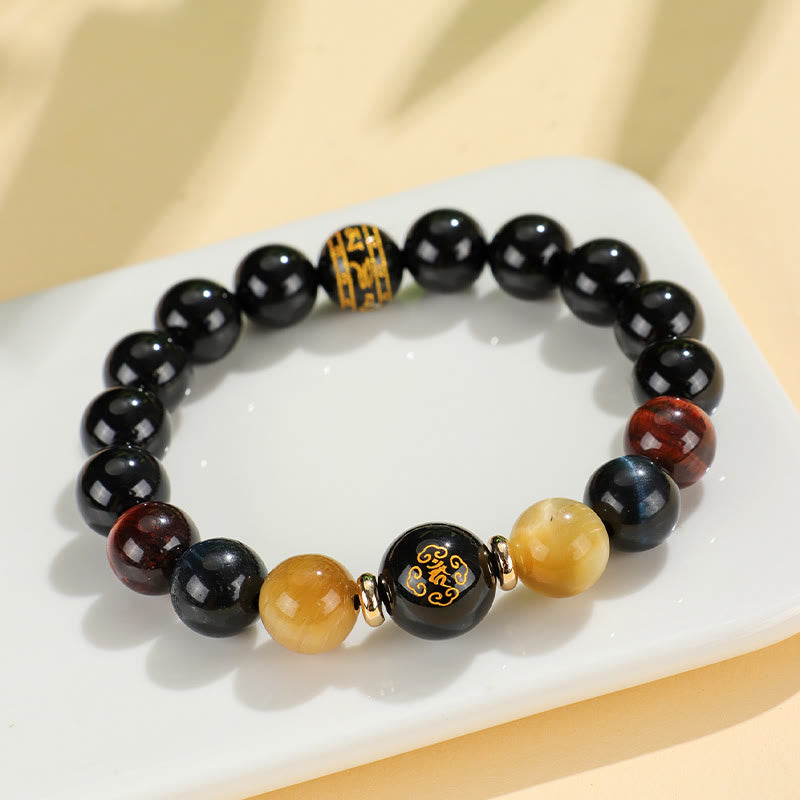 KarmaRipple's Black Onyx Tiger Eye Om Mani Padme Hum Chinese Zodiac Natal Buddha Support Bracelet p21