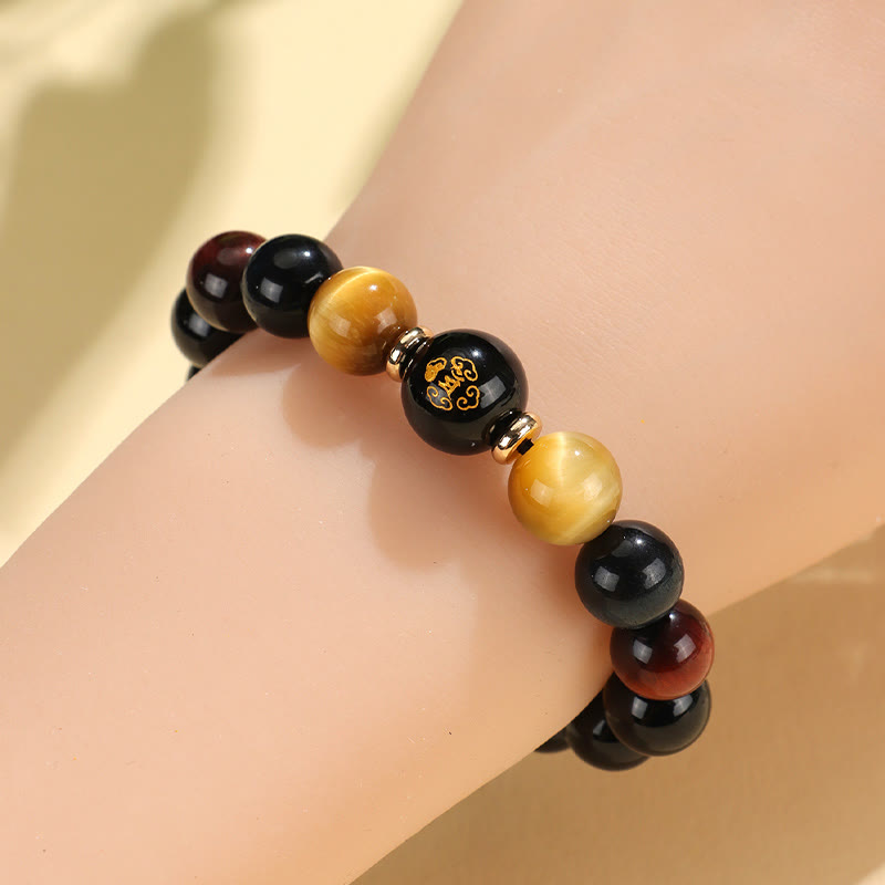 KarmaRipple's Black Onyx Tiger Eye Om Mani Padme Hum Chinese Zodiac Natal Buddha Support Bracelet p17