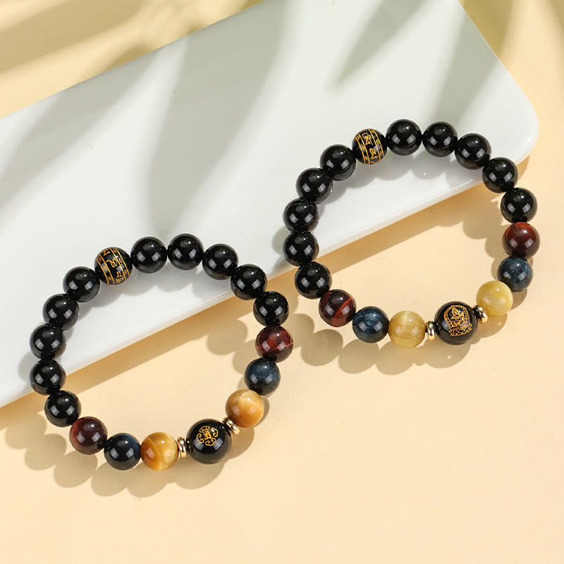 KarmaRipple's Black Onyx Tiger Eye Om Mani Padme Hum Chinese Zodiac Natal Buddha Support Bracelet p25