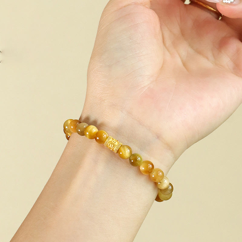 KarmaRipple's Tiger Eye Fu Character Bamboo Koi Fish Lotus Om Mani Padme Hum Protection Bracelet p16
