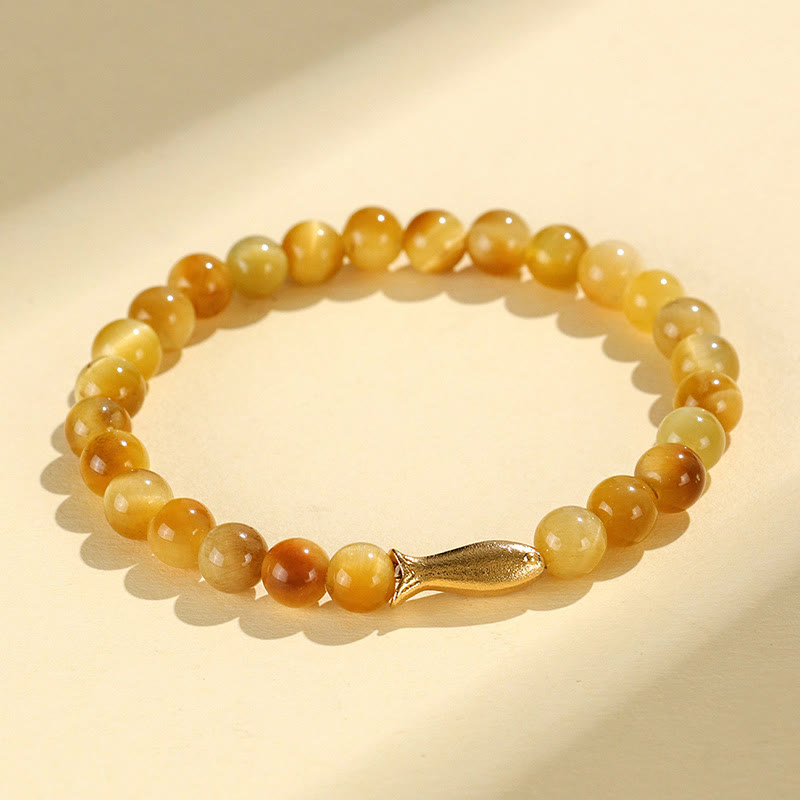 KarmaRipple's Tiger Eye Fu Character Bamboo Koi Fish Lotus Om Mani Padme Hum Protection Bracelet p22