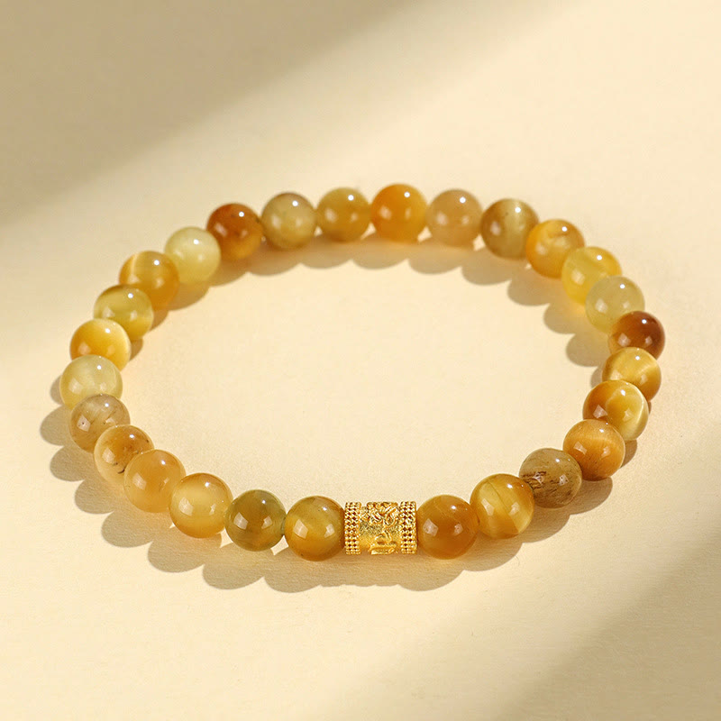 KarmaRipple's Tiger Eye Fu Character Bamboo Koi Fish Lotus Om Mani Padme Hum Protection Bracelet p25