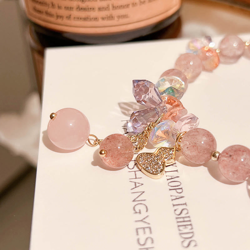 KarmaRipple's Strawberry Quartz Gemstone Gourd Positive Bracelet p14