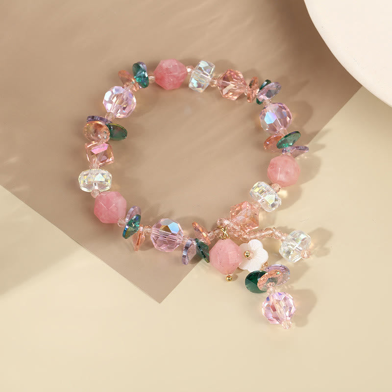 KarmaRipple's Pink Gemstone Green Gemstone Ivory Gemstone Flower Warmth Bracelet p17