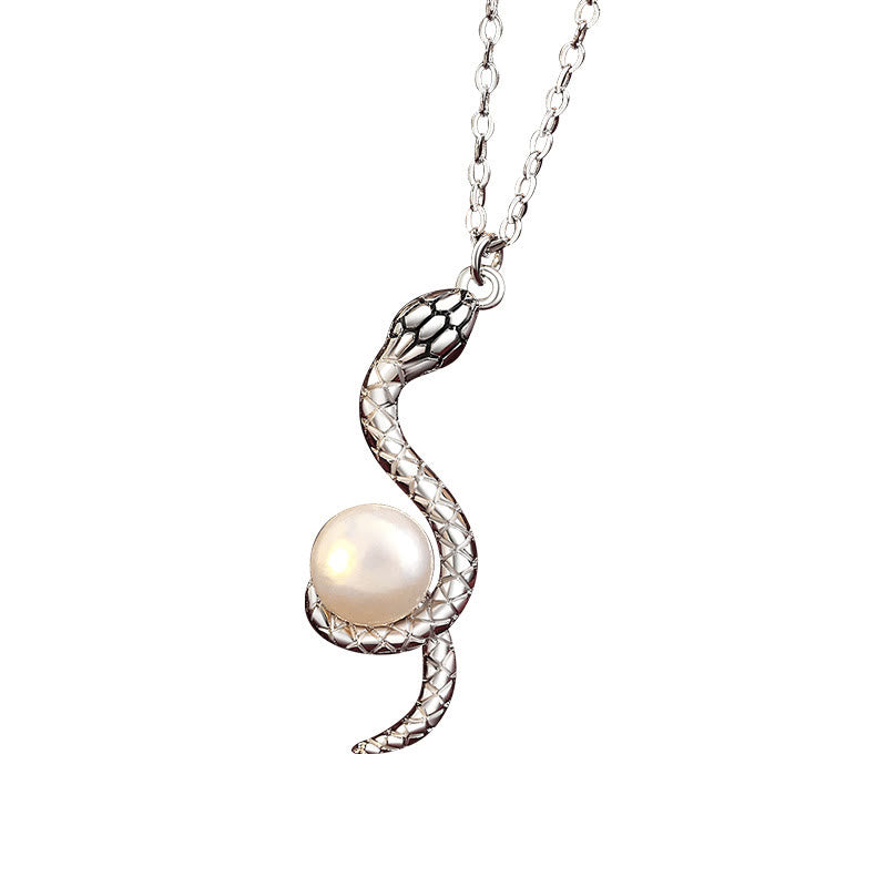 KarmaRipple's 925 Sterling Silver Snake Around Pearl Year Of The Snake Blessing Pendant Necklace p3