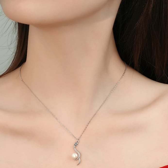 KarmaRipple's 925 Sterling Silver Snake Around Pearl Year Of The Snake Blessing Pendant Necklace p4