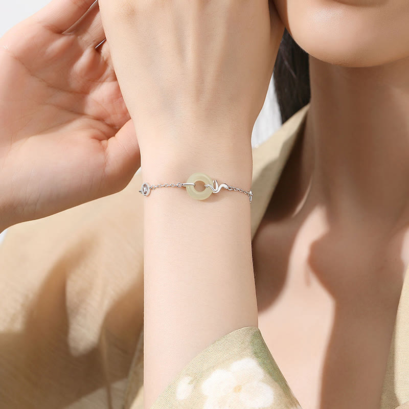 KarmaRipple's 925 Sterling Silver Hetian Jade Peace Buckle Year Of The Snake Fortune Bracelet p11