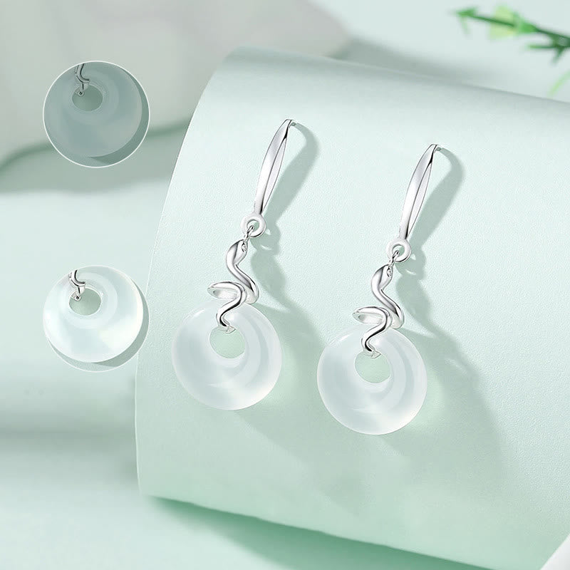 KarmaRipple's 925 Sterling Silver Chalcedony Peace Buckle Year Of The Snake Balance Earrings p5