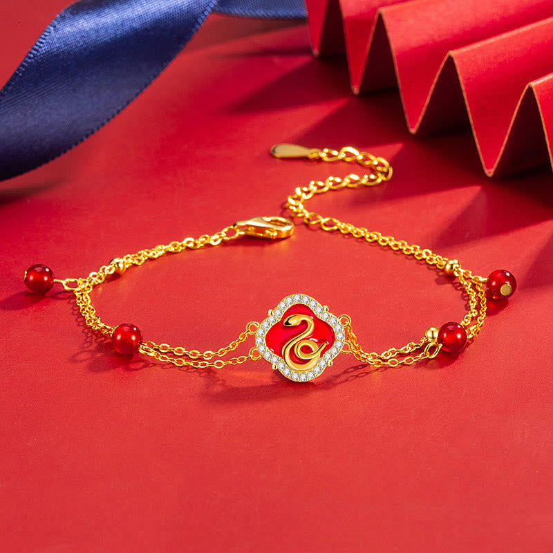 KarmaRipple's 925 Sterling Silver Red Agate Year Of The Snake Fortune Bracelet p1