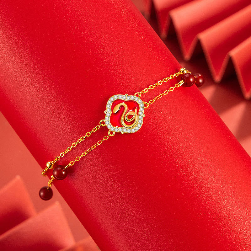 KarmaRipple's 925 Sterling Silver Red Agate Year Of The Snake Fortune Bracelet p3