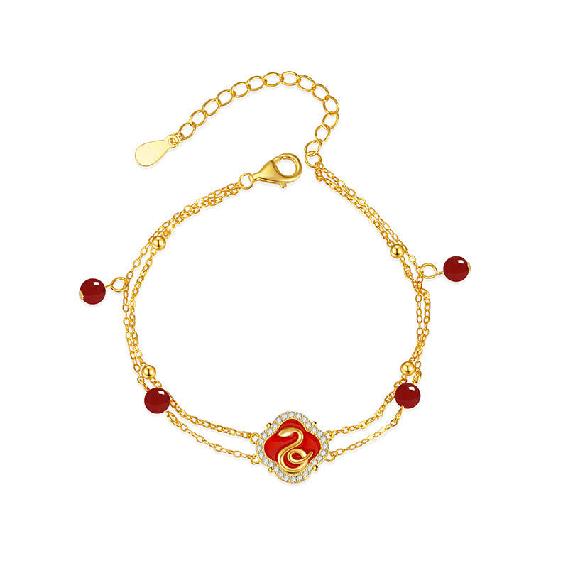 KarmaRipple's 925 Sterling Silver Red Agate Year Of The Snake Fortune Bracelet p4