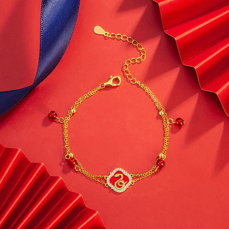 KarmaRipple's 925 Sterling Silver Red Agate Year Of The Snake Fortune Bracelet p2