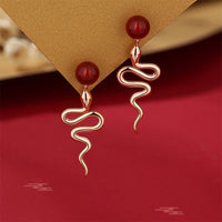 KarmaRipple's 925 Sterling Silver Red Agate Chalcedony Year Of The Snake Blessing Earrings