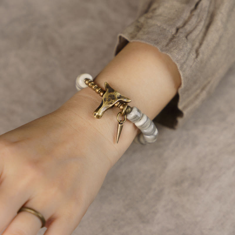 KarmaRipple's Ivory Yak Bone Bronze Yak Head Cone Necklace Balance Bracelet p8