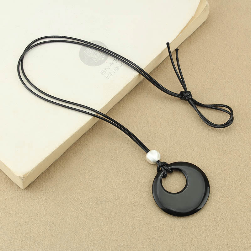 KarmaRipple's Black Obsidian Liuli Picture Stone Bronze Fulfilment Pendant Necklace p3