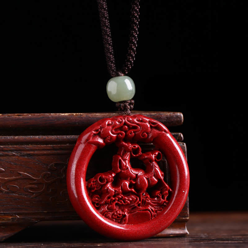 KarmaRipple's Chinese Zodiac Cinnabar Hetian Jade Peace Buckle Calm Pendant Necklace p15