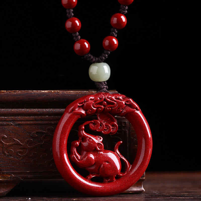 KarmaRipple's Chinese Zodiac Cinnabar Hetian Jade Peace Buckle Calm Pendant Necklace p40