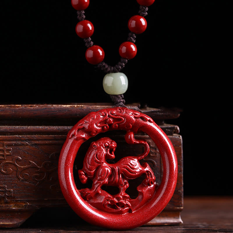KarmaRipple's Chinese Zodiac Cinnabar Hetian Jade Peace Buckle Calm Pendant Necklace p44