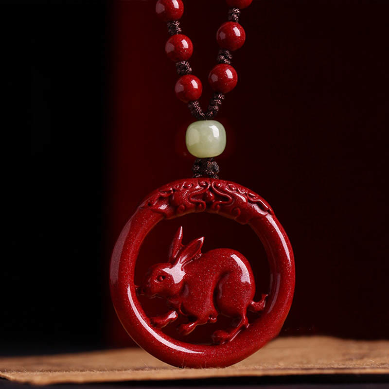 KarmaRipple's Chinese Zodiac Cinnabar Hetian Jade Peace Buckle Calm Pendant Necklace p10