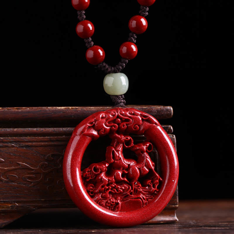 KarmaRipple's Chinese Zodiac Cinnabar Hetian Jade Peace Buckle Calm Pendant Necklace p16